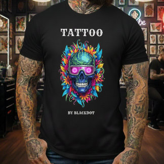 Tattooist Skull Sunglasses Floral Tattoo Studio T-Shirt