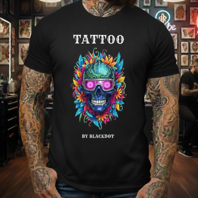 Tattooist Skull Sunglasses Floral Tattoo Studio T-Shirt (Creator Uploaded)