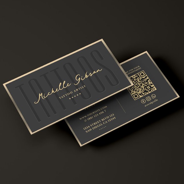 Tattooist Tattoo Artist Faux Gold Frame Modern Business Card (Tattooist Tattoo Artist Black Gold Frame Modern Business Card
)