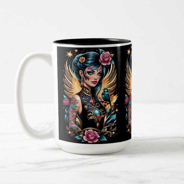 Tattoos And Roses 2 Two-Tone Coffee Mug (Left)