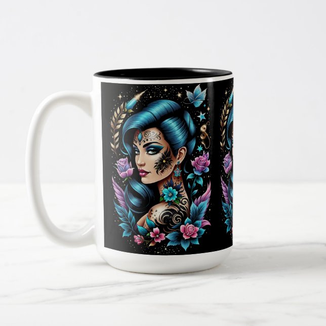 Tattoos And Roses Two-Tone Coffee Mug (Left)