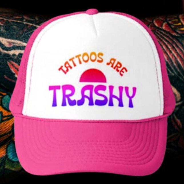 Tattoos Are Trashy – Bright Rainbow Typography Trucker Hat (Creator Uploaded)