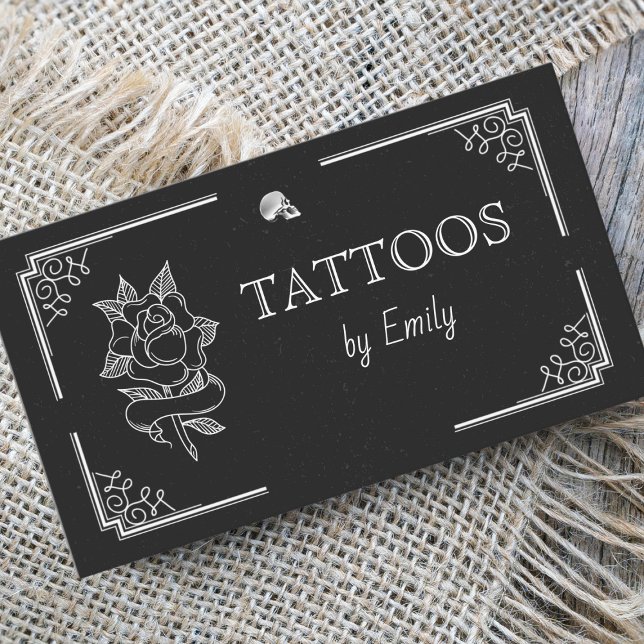 Tattoos By Your Name Simple Black & White Modern   Business Card (Creator Uploaded)