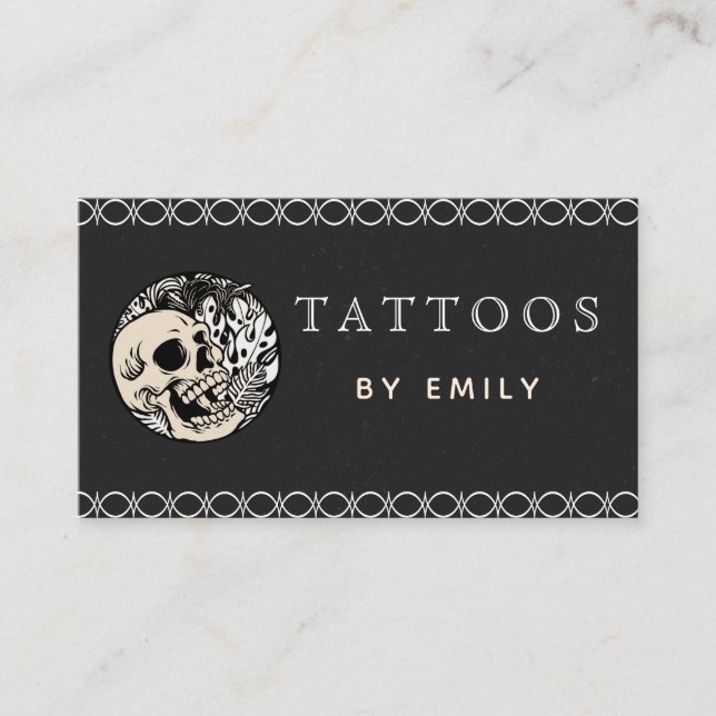 Tattoos By Your Name Skull & Leaf Plants Creative  Business Card (Front)