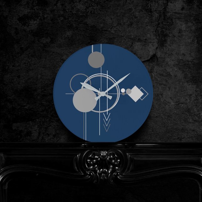 Tattoos Line Art | Abstract Navy Blue Dark Gray Round Clock (Creator Uploaded)