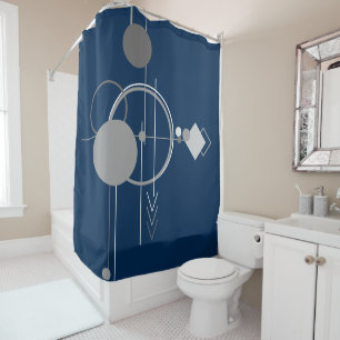 Tattoos Line Art   Abstract Navy Blue Dark Grey Shower Curtain