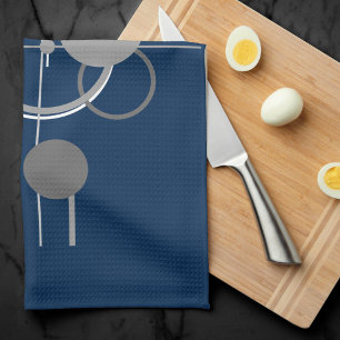 Tattoos Line Art   Abstract Navy Blue Dark Grey Tea Towel