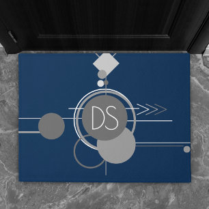 Tattoos Line Art Abstract Navy Blue Grey Custom Doormat
