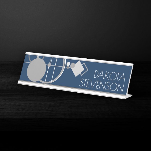 Tattoos Line Art | Navy Blue and Grey Branding Desk Name Plate (Creator Uploaded)