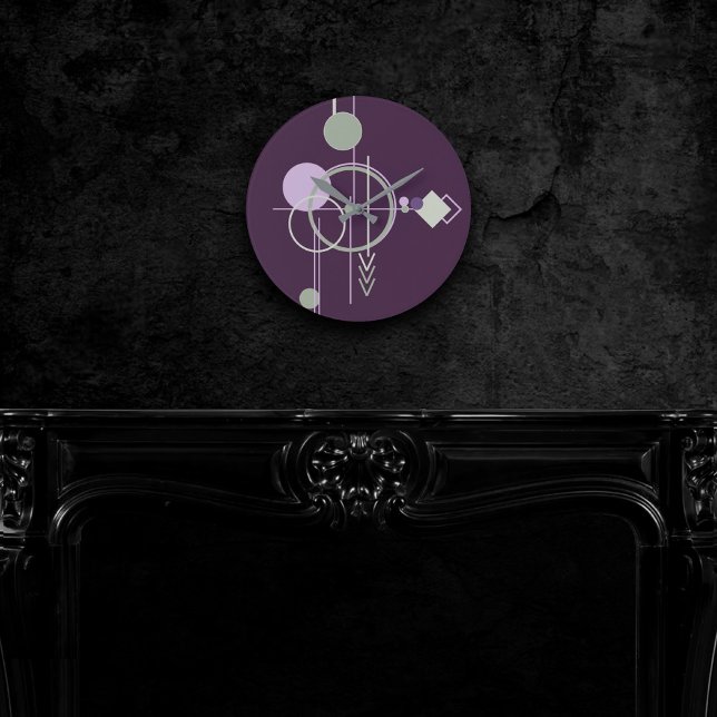 Tattoos Linework | Bohemian Purple Green Abstract Round Clock (Creator Uploaded)