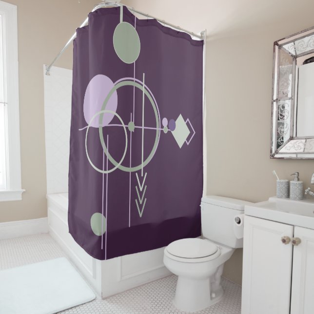 Tattoos Linework | Bohemian Purple Green Abstract Shower Curtain (In Situ)