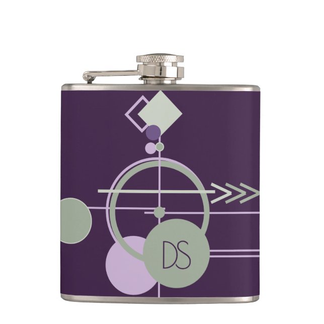 Tattoos Linework | Bohemian Purple Green Custom Hip Flask (Front)