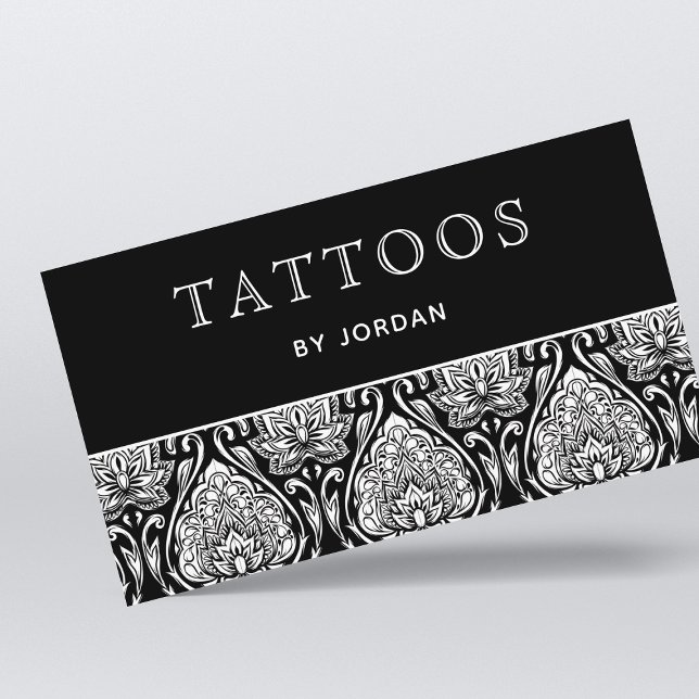 Tattoos Master Artist Name Salon Shop Black White Business Card (Creator Uploaded)