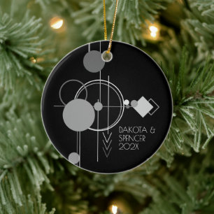 Tattoos Modern Art Deco   Black and Grey Custom Ceramic Ornament