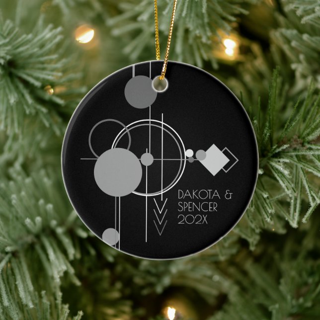 Tattoos Modern Art Deco | Black and Grey Custom Ceramic Ornament (Tree)