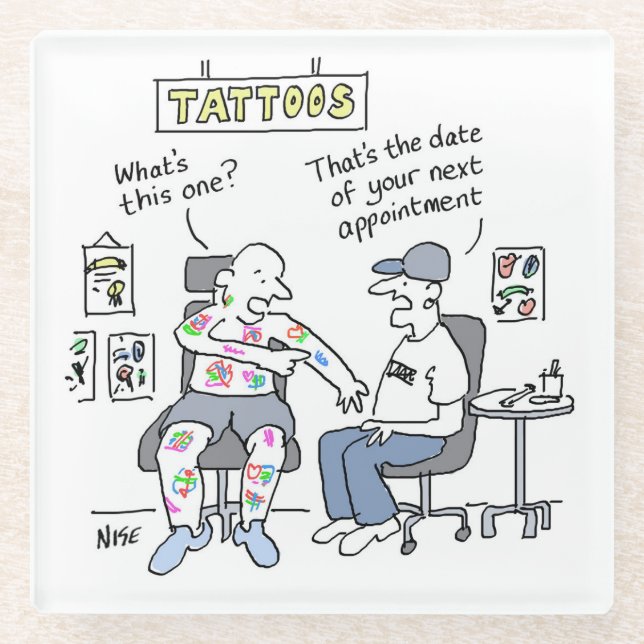 Tattoos Theme Funny Tattooist Glass Coaster (Front)