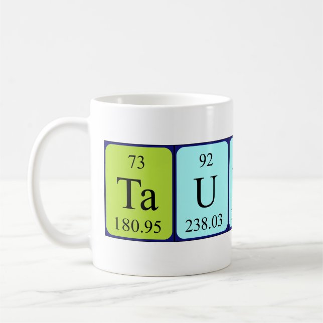 Taulant periodic table name mug (Left)