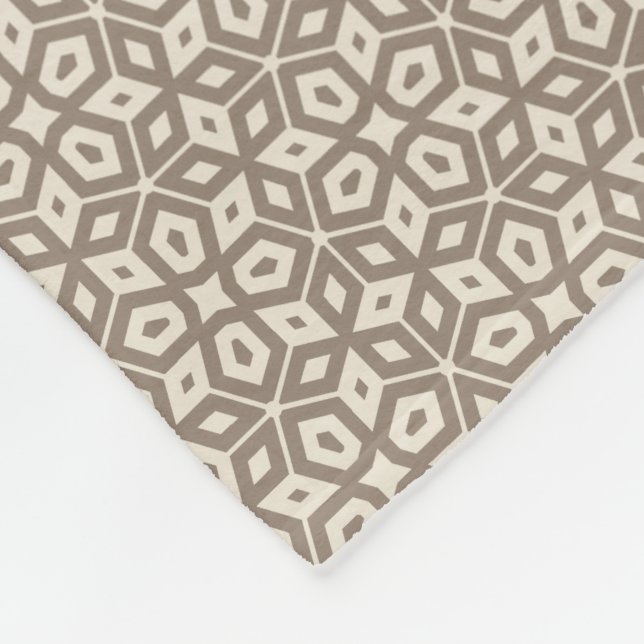 Taupe Abstract Geometric Mosaic Patterned Fleece Blanket (Corner)
