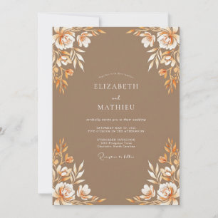 Taupe Amber Blossom Wedding Invitation