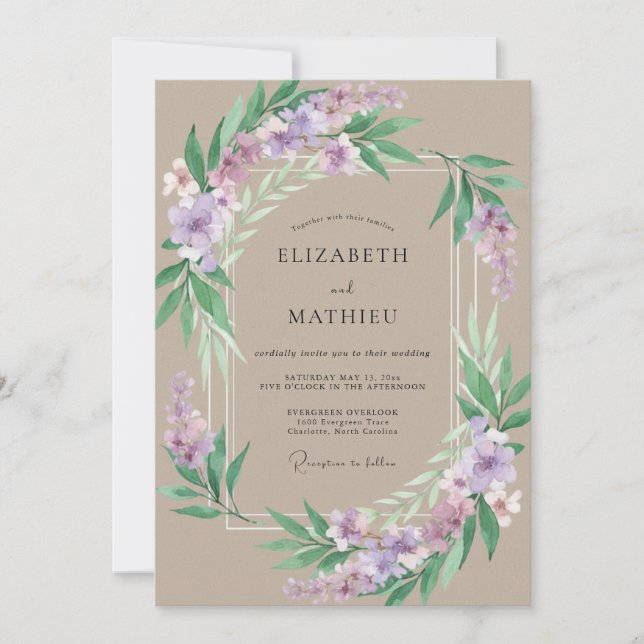 Taupe Amethyst Painted Wedding Invitation (Front)
