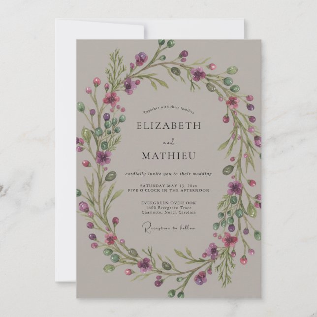 Taupe Amethyst Vine Wedding Invitation (Front)