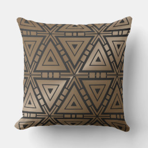 Taupe and Black Geometric Pattern Pillow Cotton