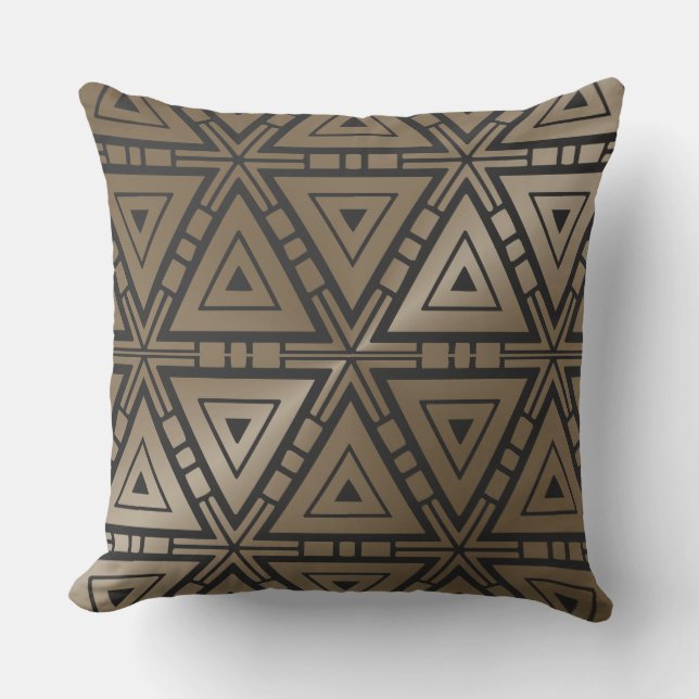 Taupe and Black Geometric Pattern Pillow Cotton (Front)