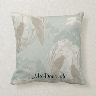 Taupe and Blue Paradise Garden Pattern Cushion