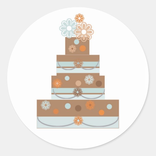 Taupe and Blue Wedding Cake Embellishment Classic Round Sticker (Front)
