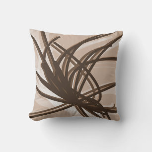 Taupe and Brown Artistic Abstract Ribbons Cushion