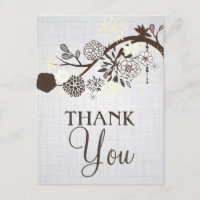 Taupe and Cream Flowers RusticThank You Postcard
