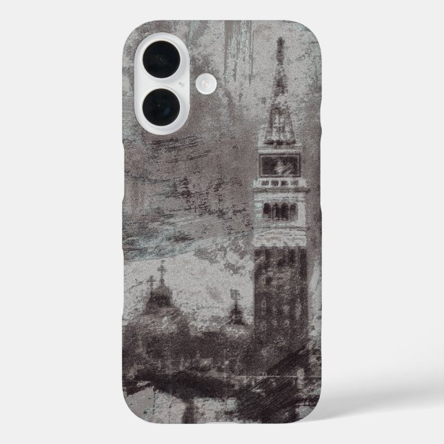 Taupe and Cyan Distressed Skyline Venice Italy Case-Mate iPhone Case (Back)