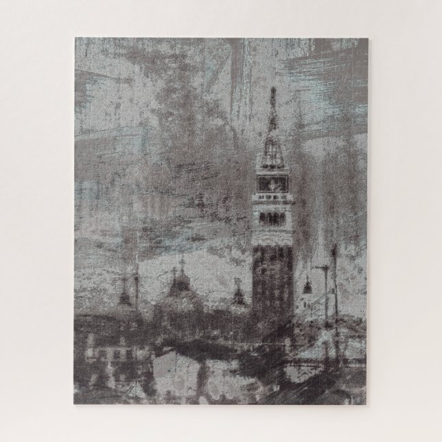 Taupe and Cyan Distressed Skyline Venice Italy Jigsaw Puzzle (Vertical)