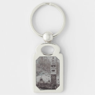 Taupe and Cyan Distressed Skyline Venice Italy Key Ring