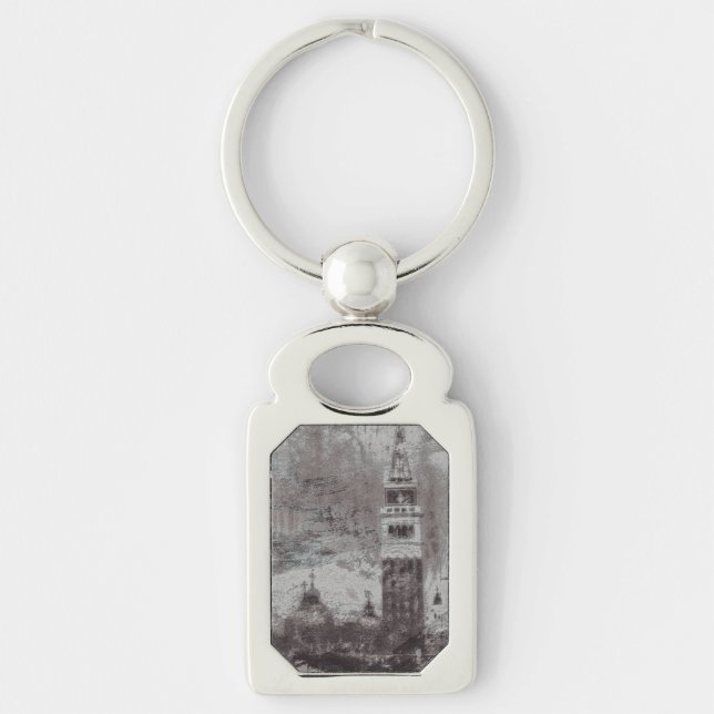 Taupe and Cyan Distressed Skyline Venice Italy Key Ring (Front)