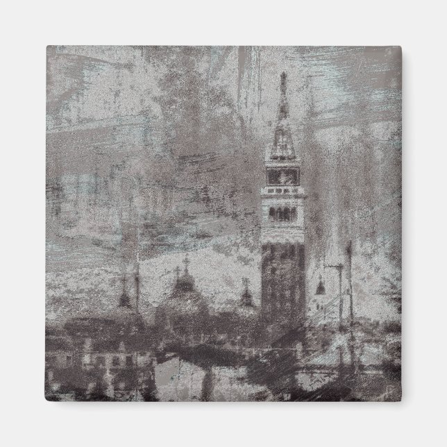 Taupe and Cyan Distressed Skyline Venice Italy Magnet (Front)