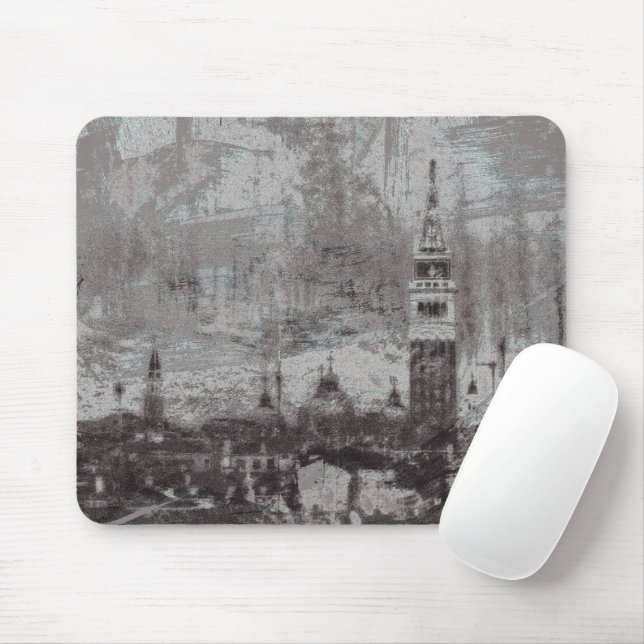 Taupe and Cyan Distressed Skyline Venice Italy Mouse Pad (With Mouse)