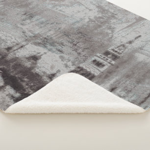 Taupe and Cyan Distressed Skyline Venice Italy Sherpa Blanket