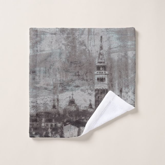 Taupe and Cyan Distressed Skyline Venice Italy Wash Cloth (Wash Cloth)