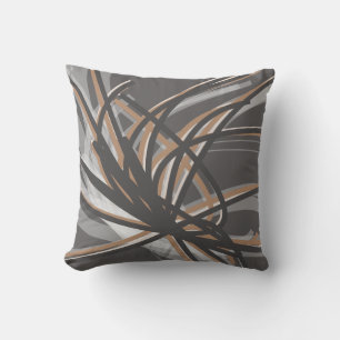 Taupe and Grey Artistic Abstract Ribbons Cushion