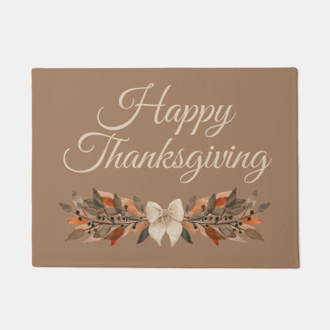Taupe and Ivory “Happy Thanksgiving” Doormat (Front)