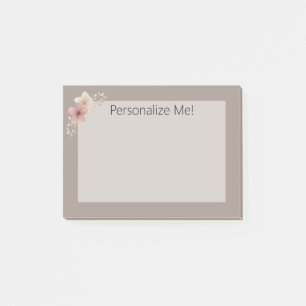 Taupe and Pink Floral Custom Post-it® Notes