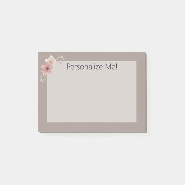 Taupe and Pink Floral Custom Post-it® Notes (Front)