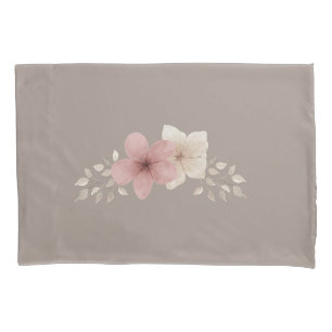 Taupe and Pink Floral Pillowcase