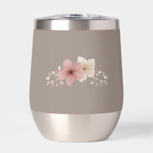 Taupe and Pink Floral Stainless Wine Glass