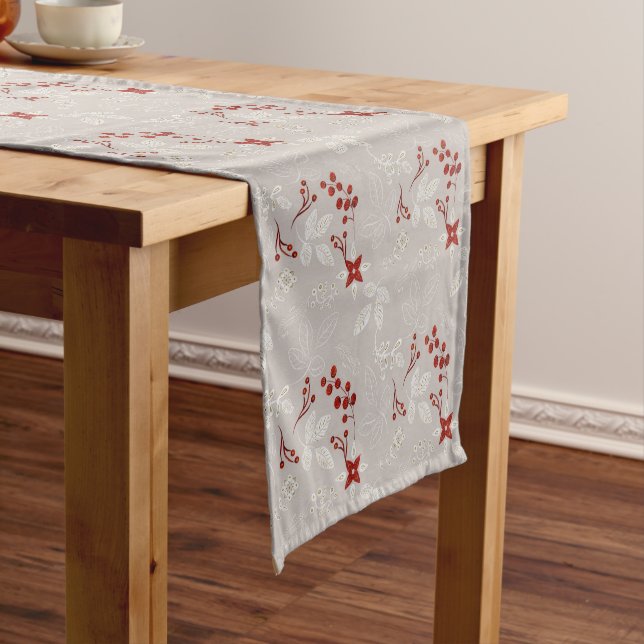 Taupe and RedTaika Folk Art  Short Table Runner (In Situ)