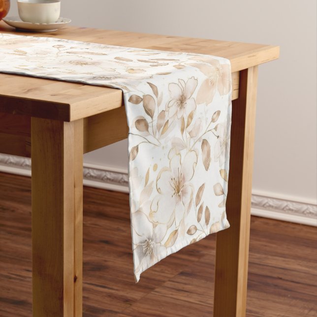 Taupe and Silvery Smoke Floral Short Table Runner (In Situ)