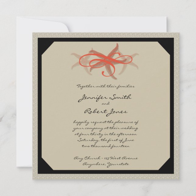 Taupe and Tangerine Seaside Wedding Invitation (Front)