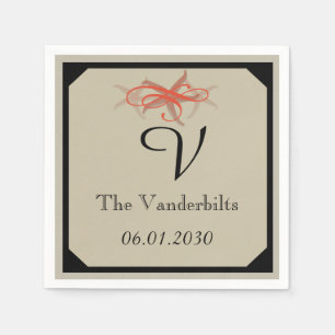 Taupe and Tangerine Seaside Wedding Napkin