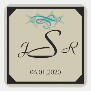 Taupe and Teal Seaside Monogram Sticker
